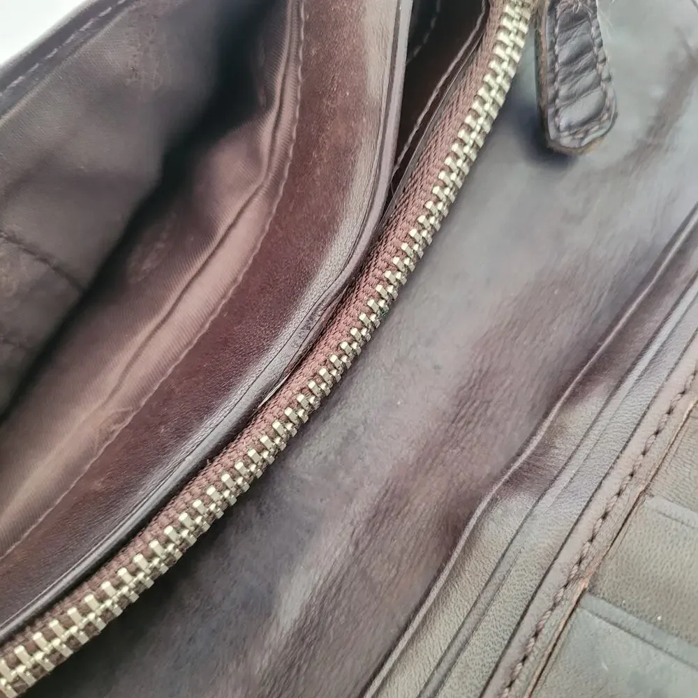 Coach Wallet Long Bifold Card Bill Coin Holder Vintage DAMAGED Fair‎ Brown Logo
